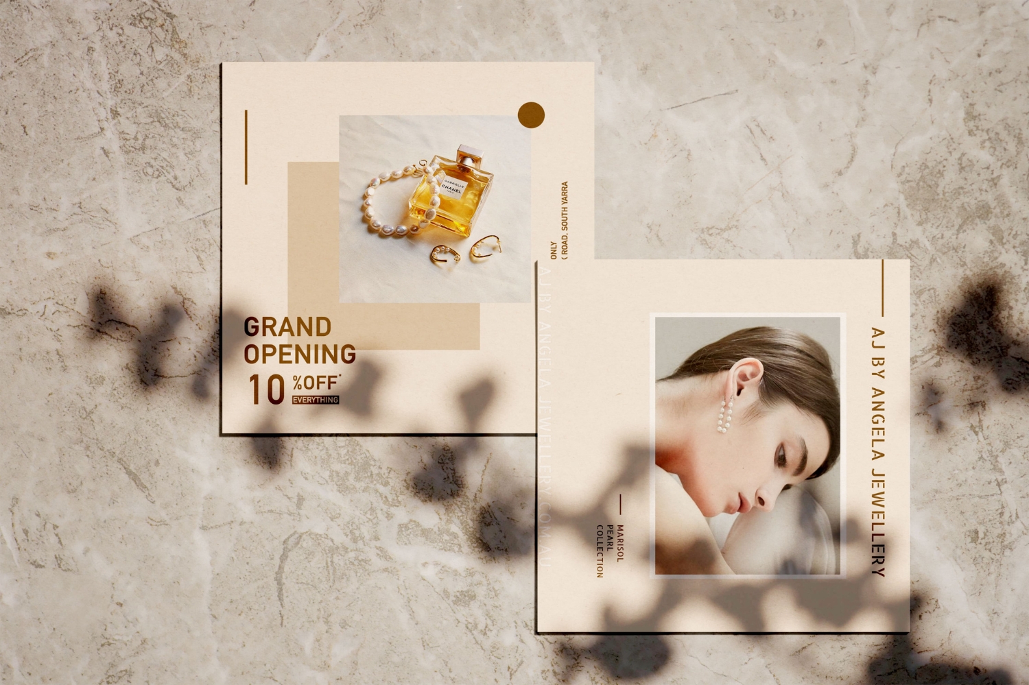 AJ by Angela Jewellery grand opening poster and Marisol Pearl Collection campaign