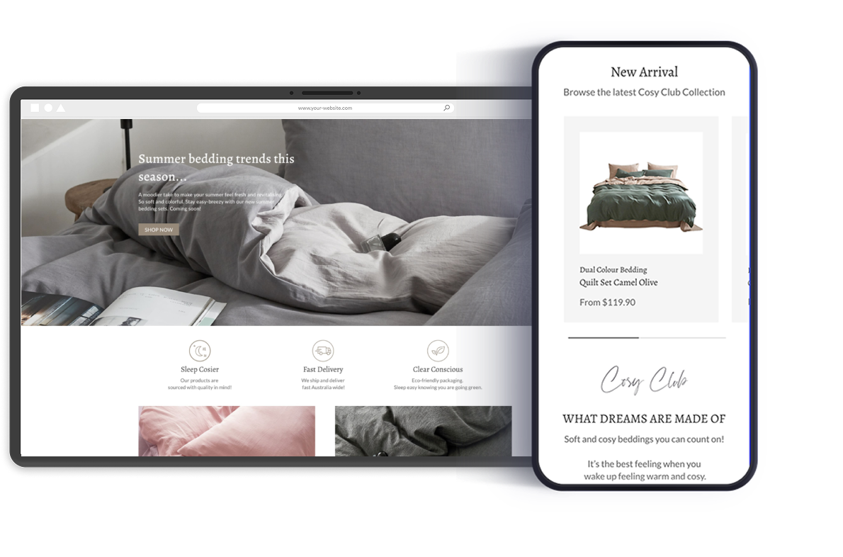 Cosy Club website shown on desktop and mobile