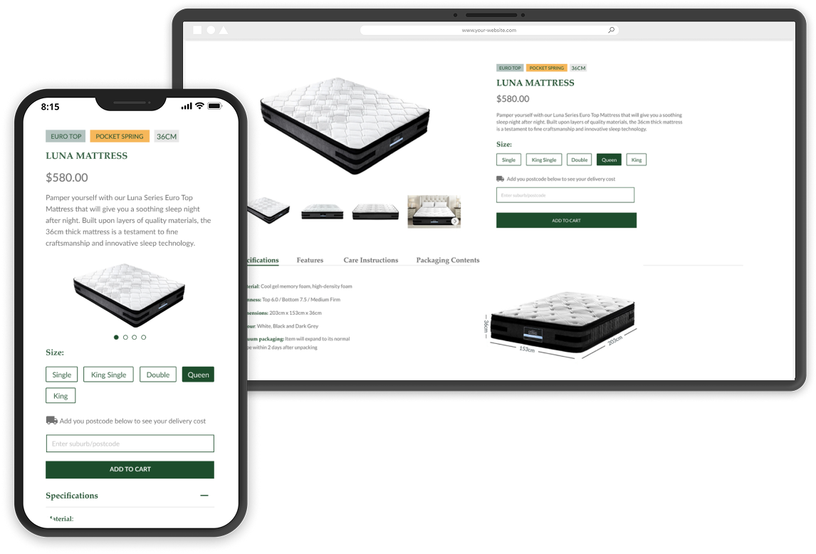 Giselle Bedding website shown on desktop and mobile