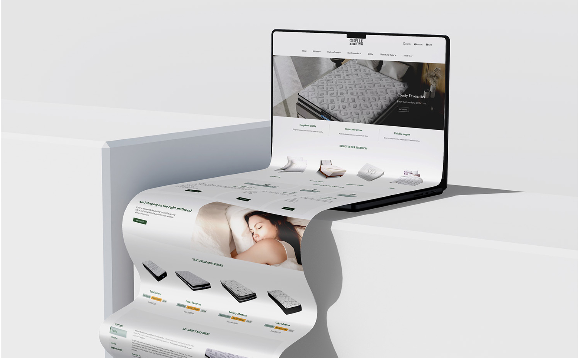 Giselle Bedding home page UI mockup
