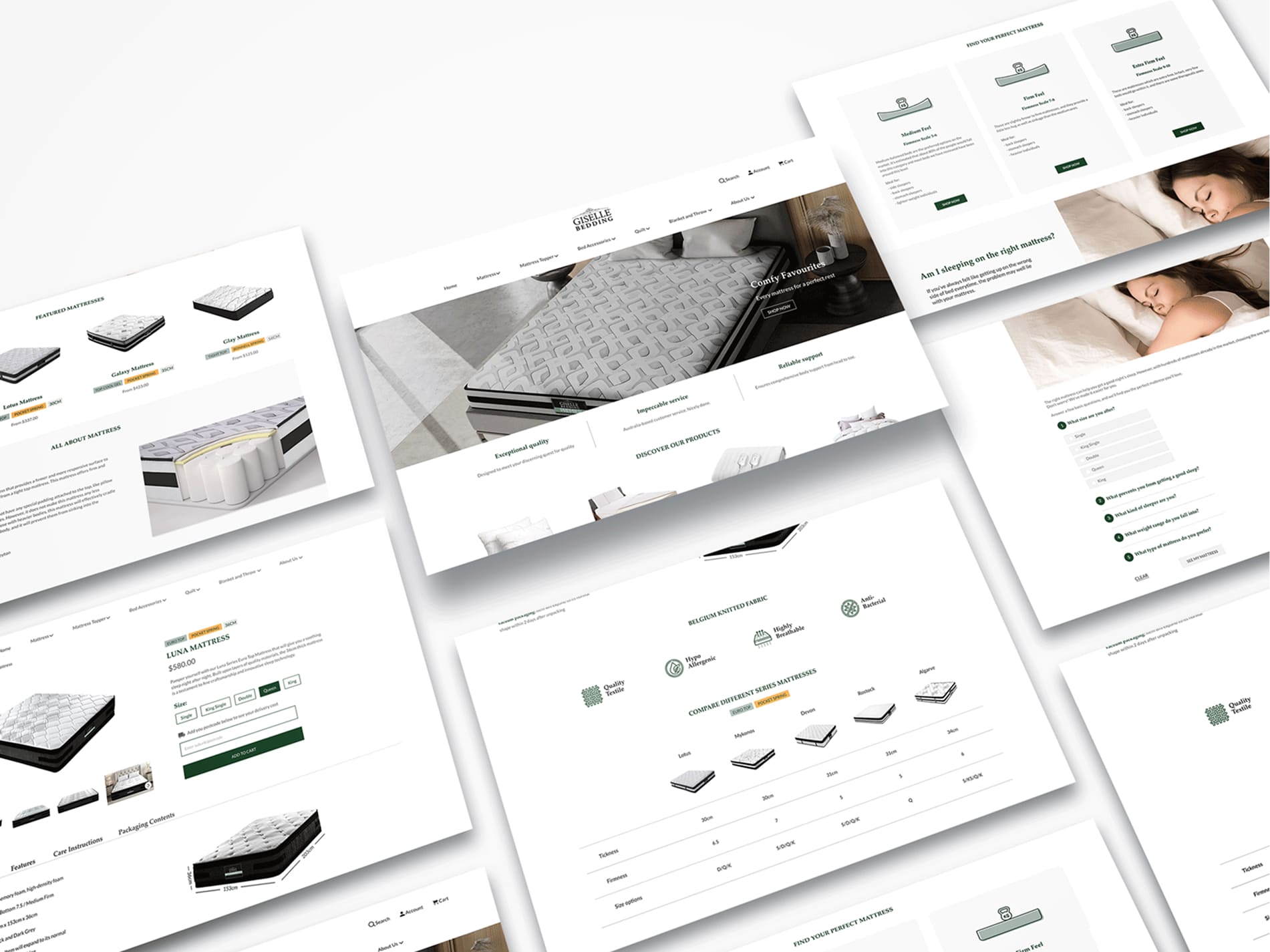 Giselle Bedding website screens mockup