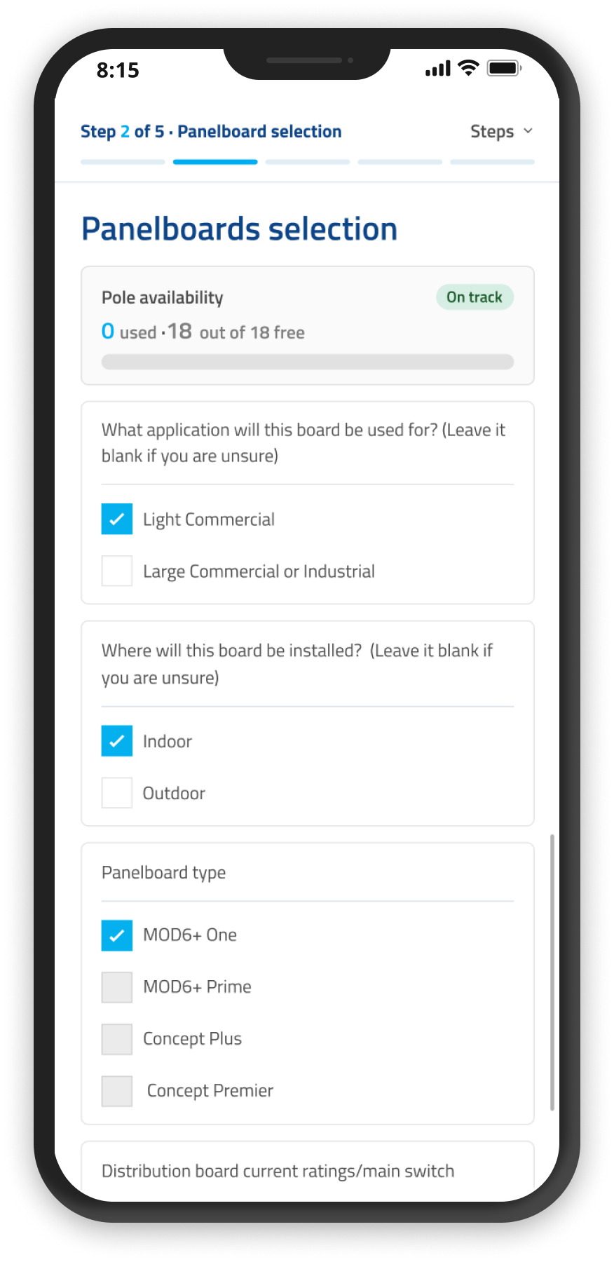 Mobile — panelboard selection