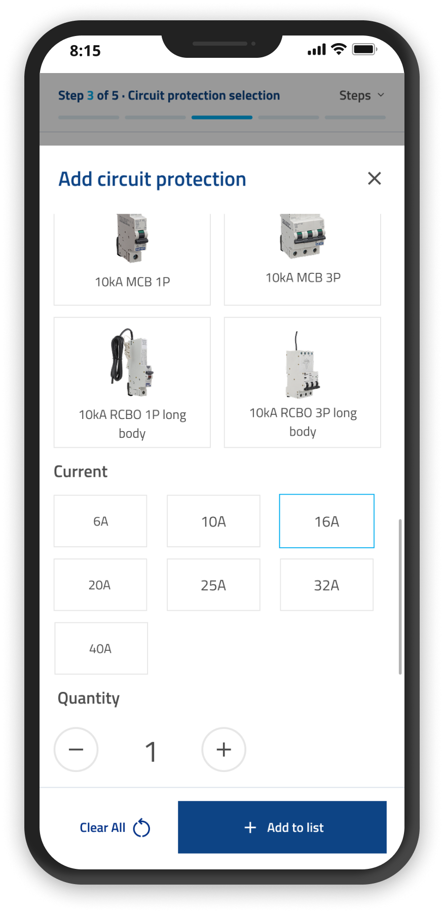 Mobile — add circuit protection, current and quantity