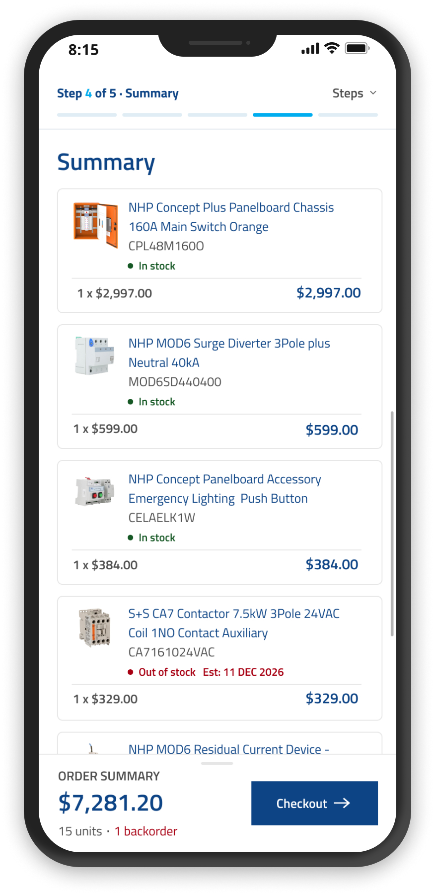 Mobile — order summary